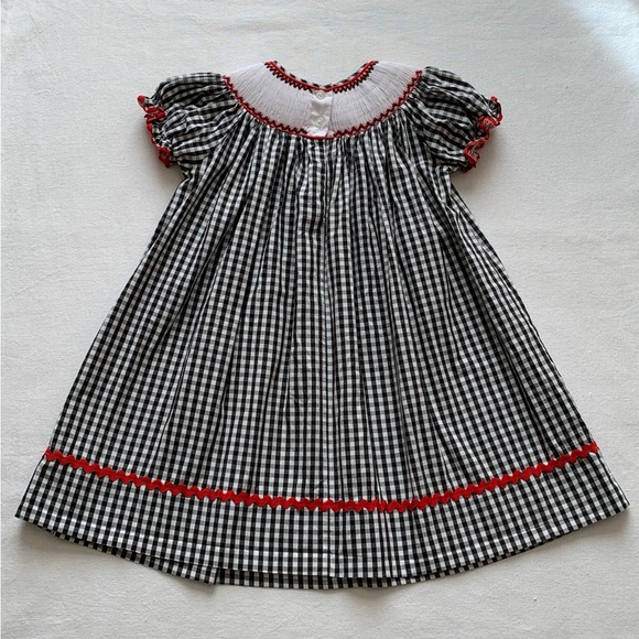 Marmellata Smocked Rickrack Gingham Dress Scottie Dogs, Black, White, Red, 3T - Picture 7 of 12